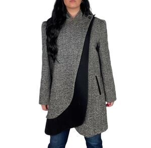 Vintage 1970s Vintage Union Made Black Herringbone Long Coat Large